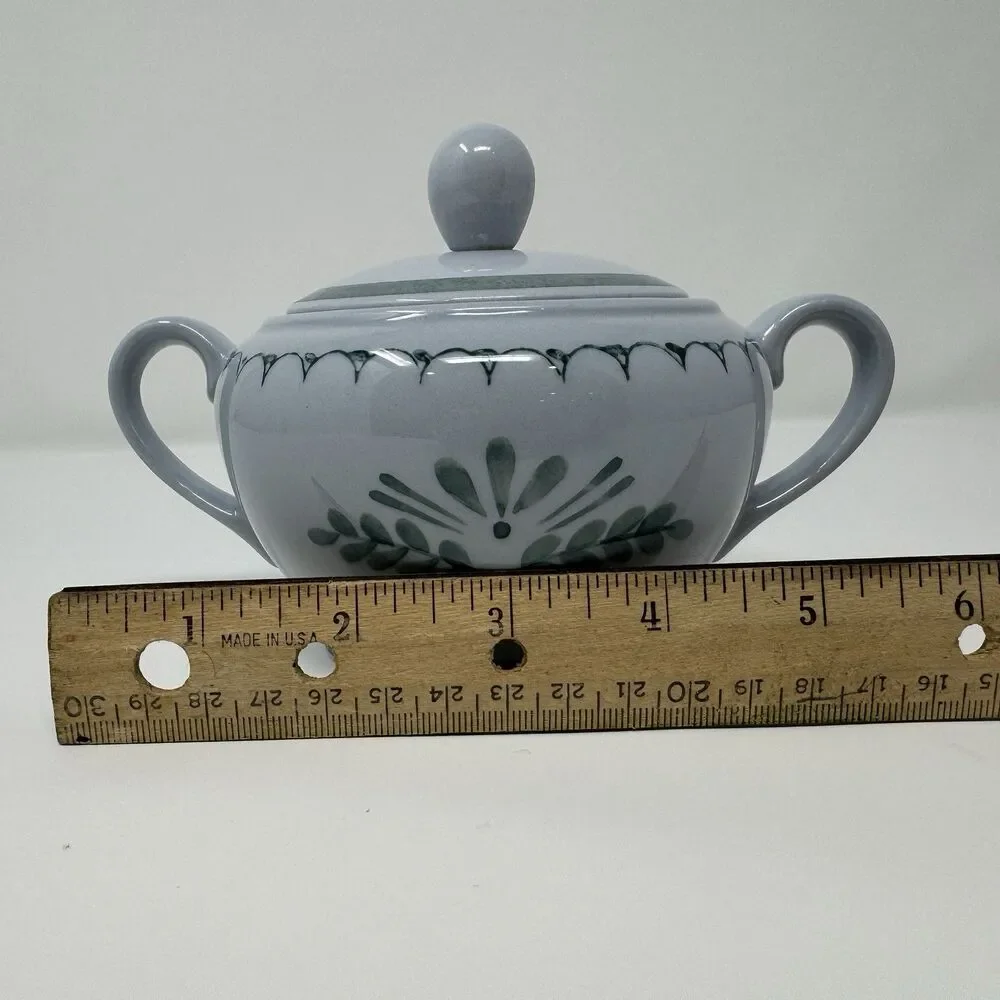 Arabia Finland Green Thistle Sugar Bowl and Lid Handpainted Vintage
